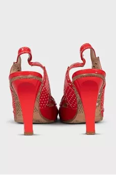 Polka dot leather slingbacks