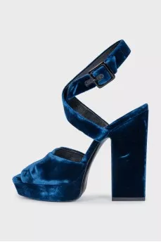 Blue velvet sandals