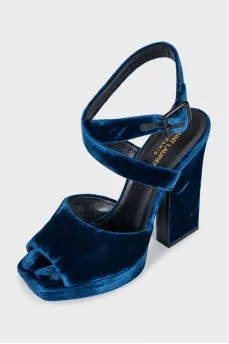 Blue velvet sandals