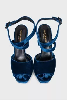 Blue velvet sandals