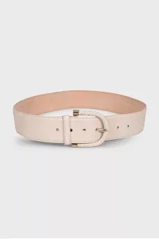 Beige wide leather belt