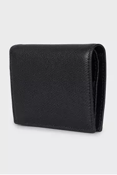 Black leather wallet with gold logo