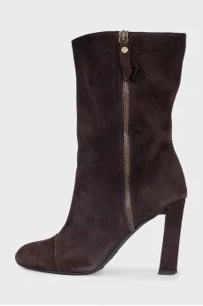 Brown suede heeled ankle boots