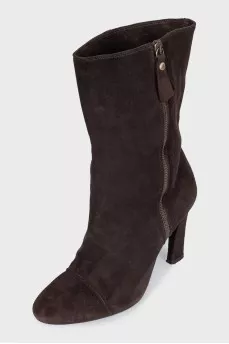 Brown suede heeled ankle boots