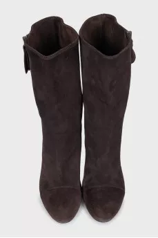 Brown suede heeled ankle boots