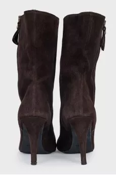 Brown suede heeled ankle boots