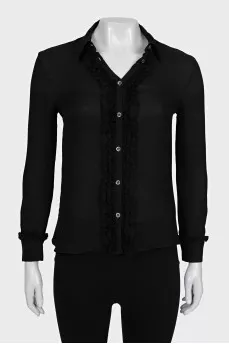 Fitted silk blouse with ruffles