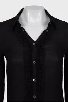Fitted silk blouse with ruffles