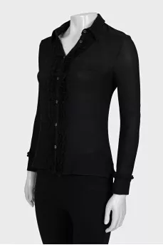 Fitted silk blouse with ruffles