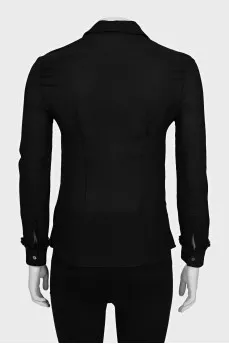 Fitted silk blouse with ruffles
