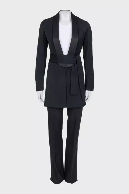 Black wool suit with a long jacket