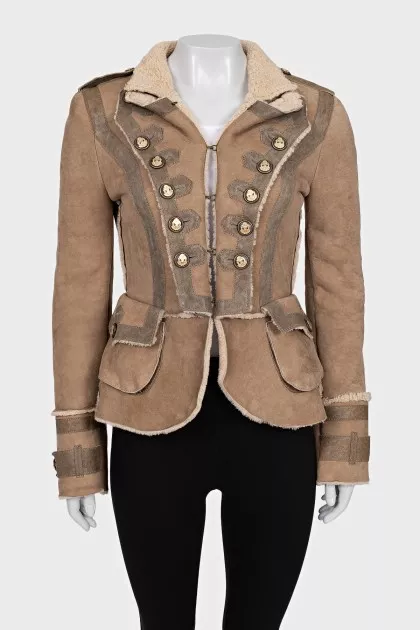 Brown sheepskin coat with hooks