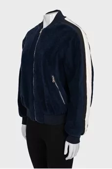 Blue bomber jacket with a zipper