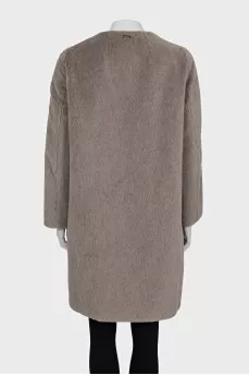 Gray fur coat without a collar