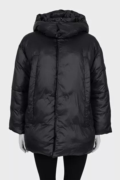 Black down jacket with a removable hood