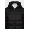 Black down jacket with a wool hood