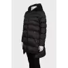 Black down jacket with a wool hood