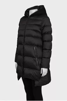 Black down jacket with a wool hood