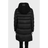 Black down jacket with a wool hood