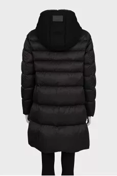 Black down jacket with a wool hood