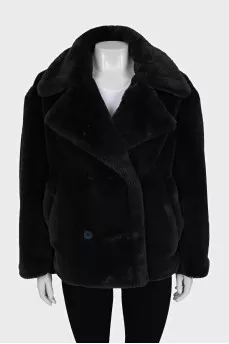 Double-breasted faux fur coat