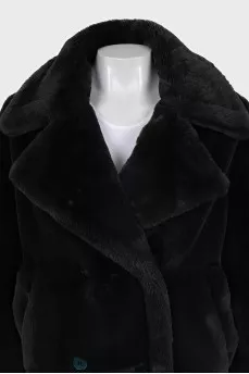 Double-breasted faux fur coat