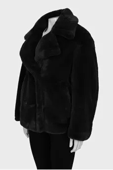 Double-breasted faux fur coat