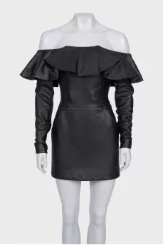Off-the-shoulder leather dress