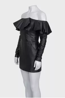 Off-the-shoulder leather dress