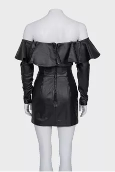 Off-the-shoulder leather dress