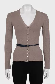 Fitted cardigan with belt