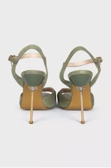 Suede sandals with gold stiletto heels
