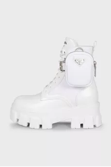 White Monolith leather and fabric boots