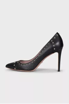 Leather pumps with gold decor
