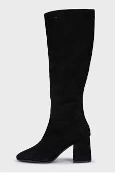 Black suede heeled boots