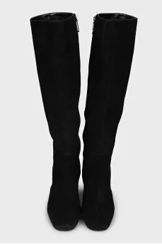 Black suede heeled boots