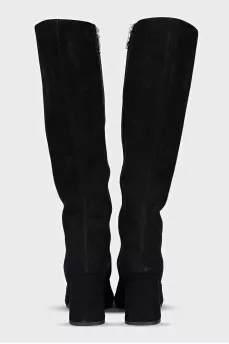 Black suede heeled boots