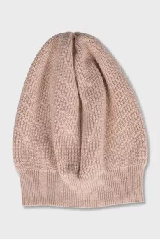 Beige knitted hat with decoration