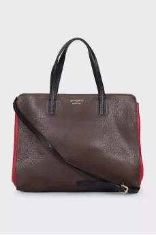Leather tote with contrasting inserts