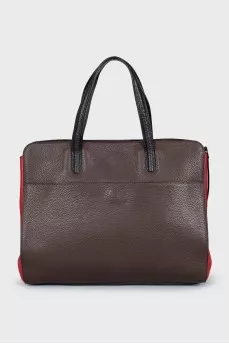 Leather tote with contrasting inserts
