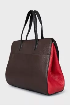 Leather tote with contrasting inserts