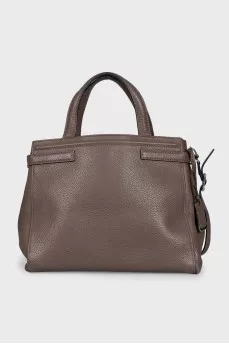 Brown leather tote with silver hardware