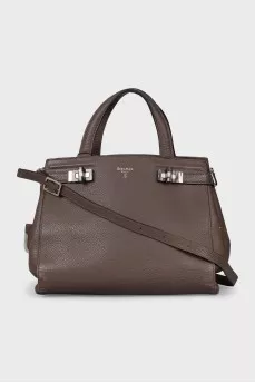 Brown leather tote with silver hardware