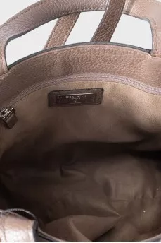 Brown leather tote with silver hardware