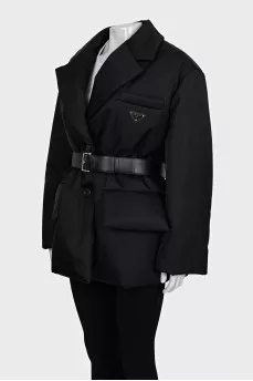 Black down jacket with a belt
