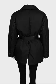 Black down jacket with a belt
