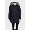 Straight parka with fur trim on the hood