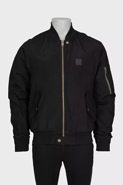 Men's black bomber jacket with patch pockets