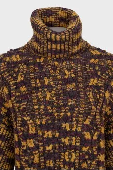 Knitted dress with a high collar