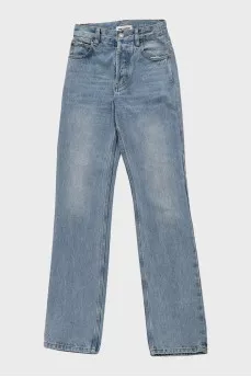 High-waisted straight jeans with buttons